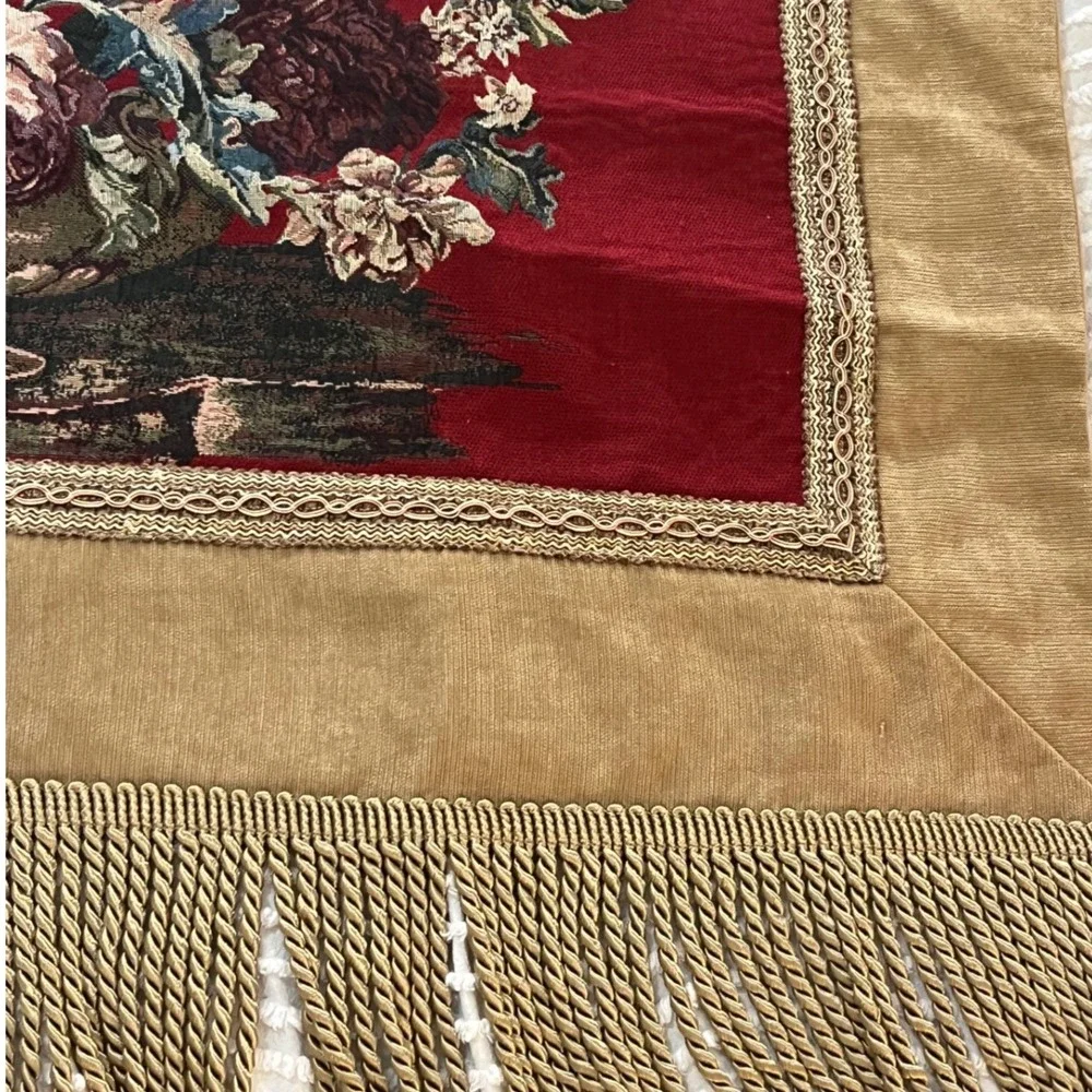 Vintage Floral Tapestry French Country Gold Fringe and‎ Braided Border